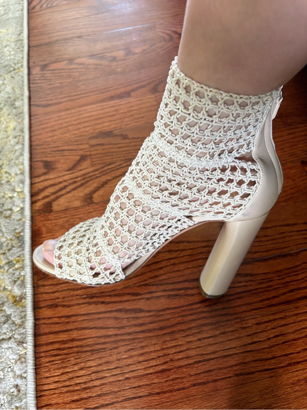 Casadei Cream Crochet Block Heel Sandal